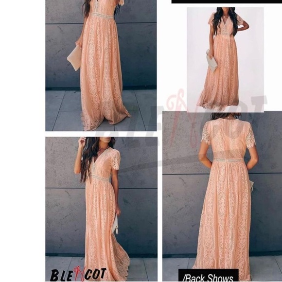 PEACH MAXI LACE FLOWER CHILD MAXI 🍑 BOHEMIAN DRESS NWOT - Picture 5 of 16